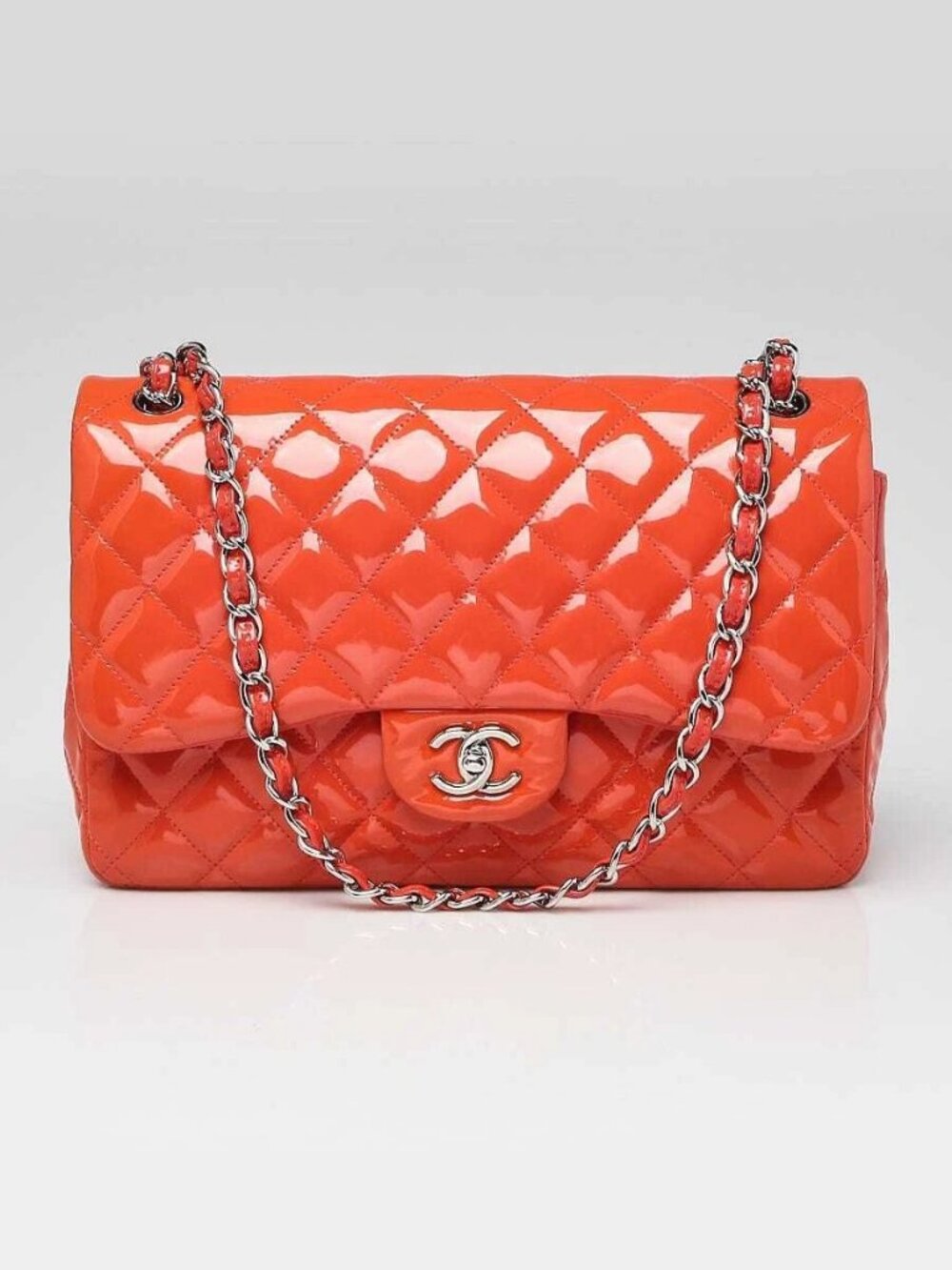 Chanel Pink Quilted Patent Leather Classic Jumbo Double Flap Bag